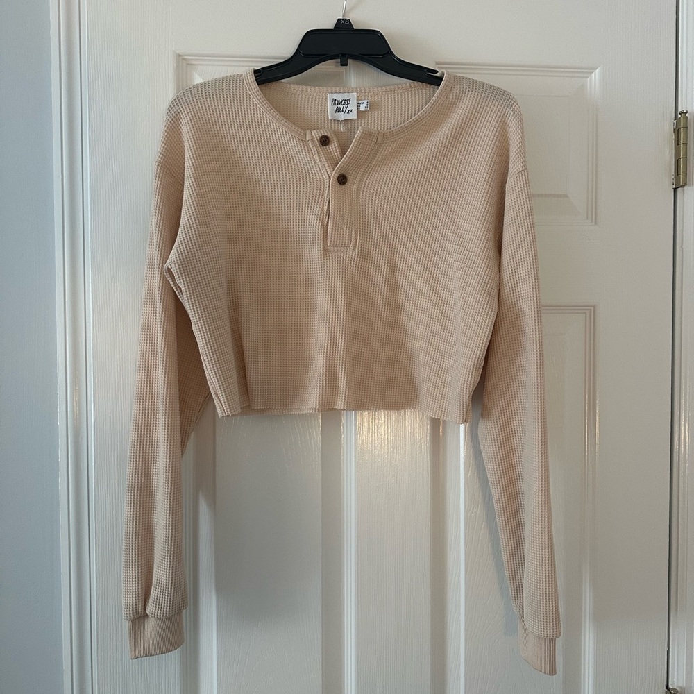 Women's Beige Long Sleeve Henley Top - Princess Polly